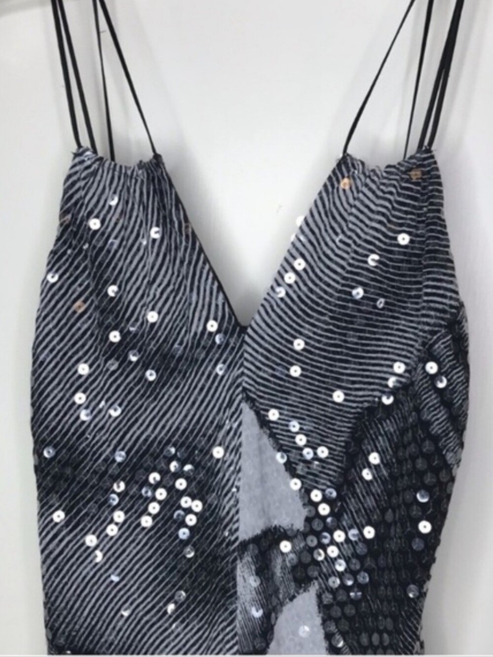 LAUNDRY BY SHELLI SEGAL Black White Sequin Sparkle Dress Size 6 - Picture 2 of 8